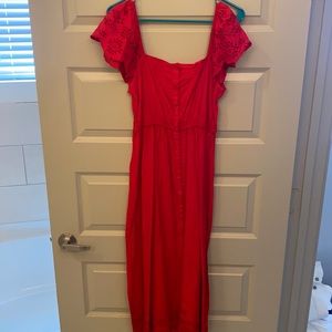 Red off the shoulder dress